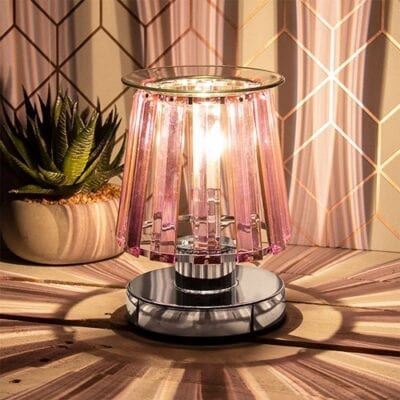 Crystal Shade Aroma Lamp Pink Silver with Free Clean Cotton Yankee Wax Melt