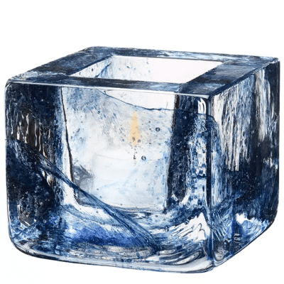 Blue Brick Tealight Holder 85mm By Anna Ehrner - Kosta Boda