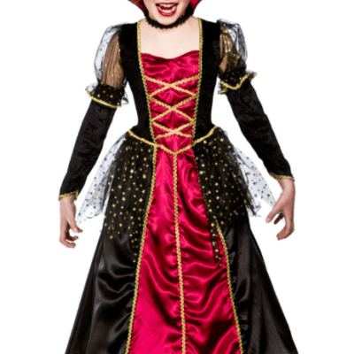 Wicked Princess Vampira Dress with Hooped Petticoat & Collar Girls Fancy Dress
