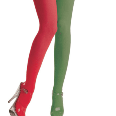 Wicked Ladies Green and Red Elf Tights Fancy Dress Accessories