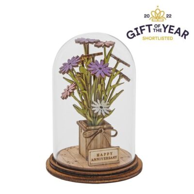 Kloche Happy Anniversary White and Purple Flowers Wooden Figurines 9cm
