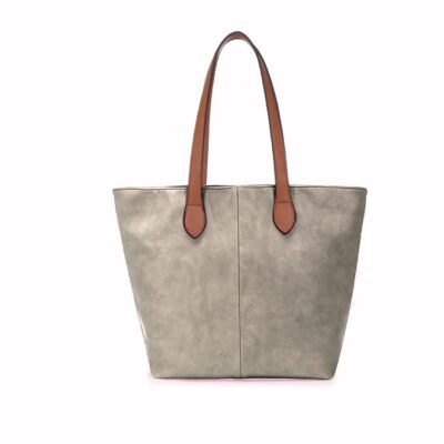 Long and Son - Women's Silver Grey Tote Shoulder Hand Bag with Handle