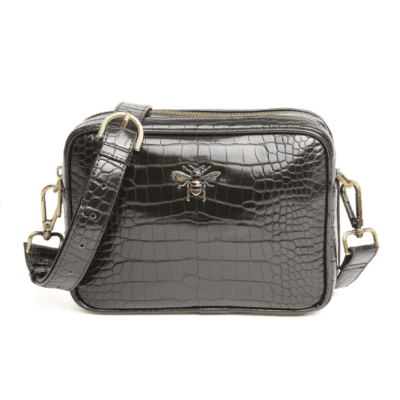 Alice Wheeler - Luxury Black Croc Soho Dual Compartment Camera Cross Body Hand Bag