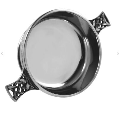 4.5 Inch (115ml) Celtic Knot Handle Pewter Quaich Bowl