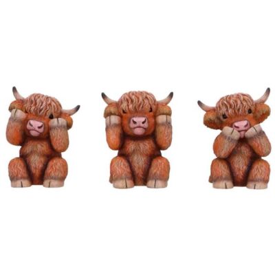 Three Wise Highland Cow Figurines 9.6cm Set of Three Ornaments