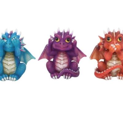 Three Wise Dragonlings 8.5cm Figurine Set Of Three Dragon Ornaments
