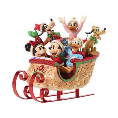 Disney Traditions Christmas Mickey Mouse & Friends Sleigh Full of Joy Sled Figurine 20.5cm