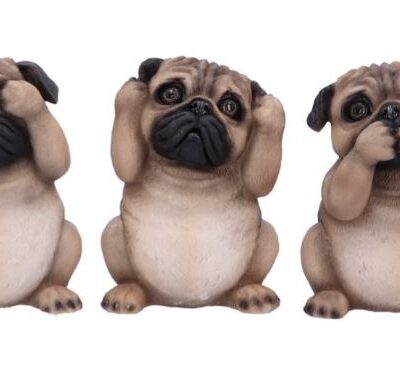 Three Wise Pugs Figurines 8.5cm Set of Three Ornaments