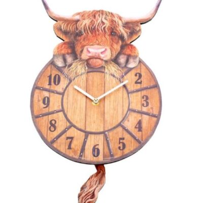 Highland Tickin' Cow Pendulum Clock Decoration