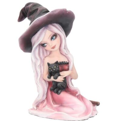 Rosa Figurine Witch Black Cat Ornament 15cm Gothic