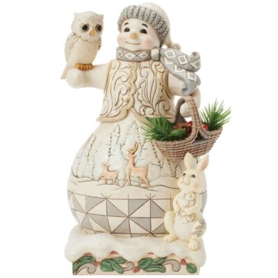 Jim Shore Winter Christmas Woodland Snowman with Basket Figurine 26cm