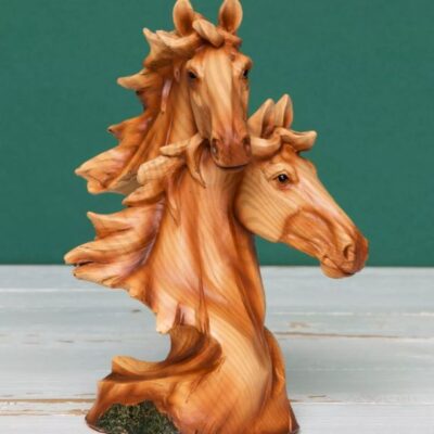 Naturecraft Wood Effect Resin Figurine - Two Horse Heads 17.9cm Ornament