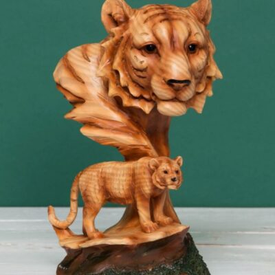 Naturecraft Wood Effect Resin Figurine - Tiger & Cub 23.5cm Ornament