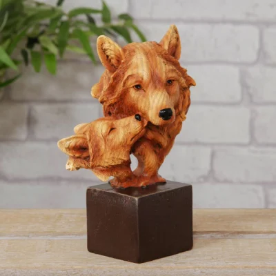 Naturecraft Wood Effect Resin Figurine -Wolf & Cub 15cm Ornament