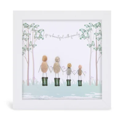 White Pebble Art Frame 6" x 6" Family Welly - Life is beautiful with family